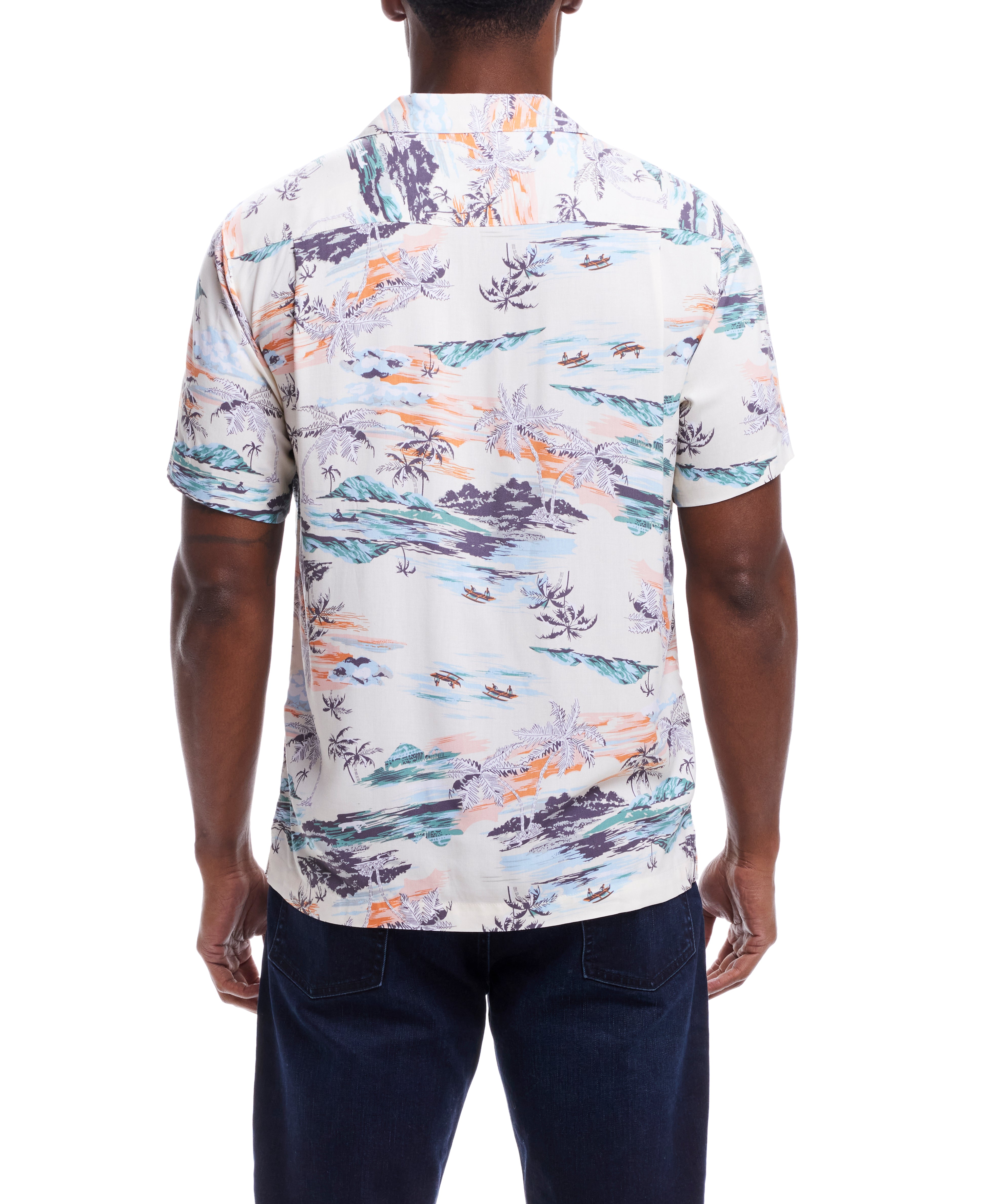 Short Sleeve Rayon Printed Camp Shirt In Pearl