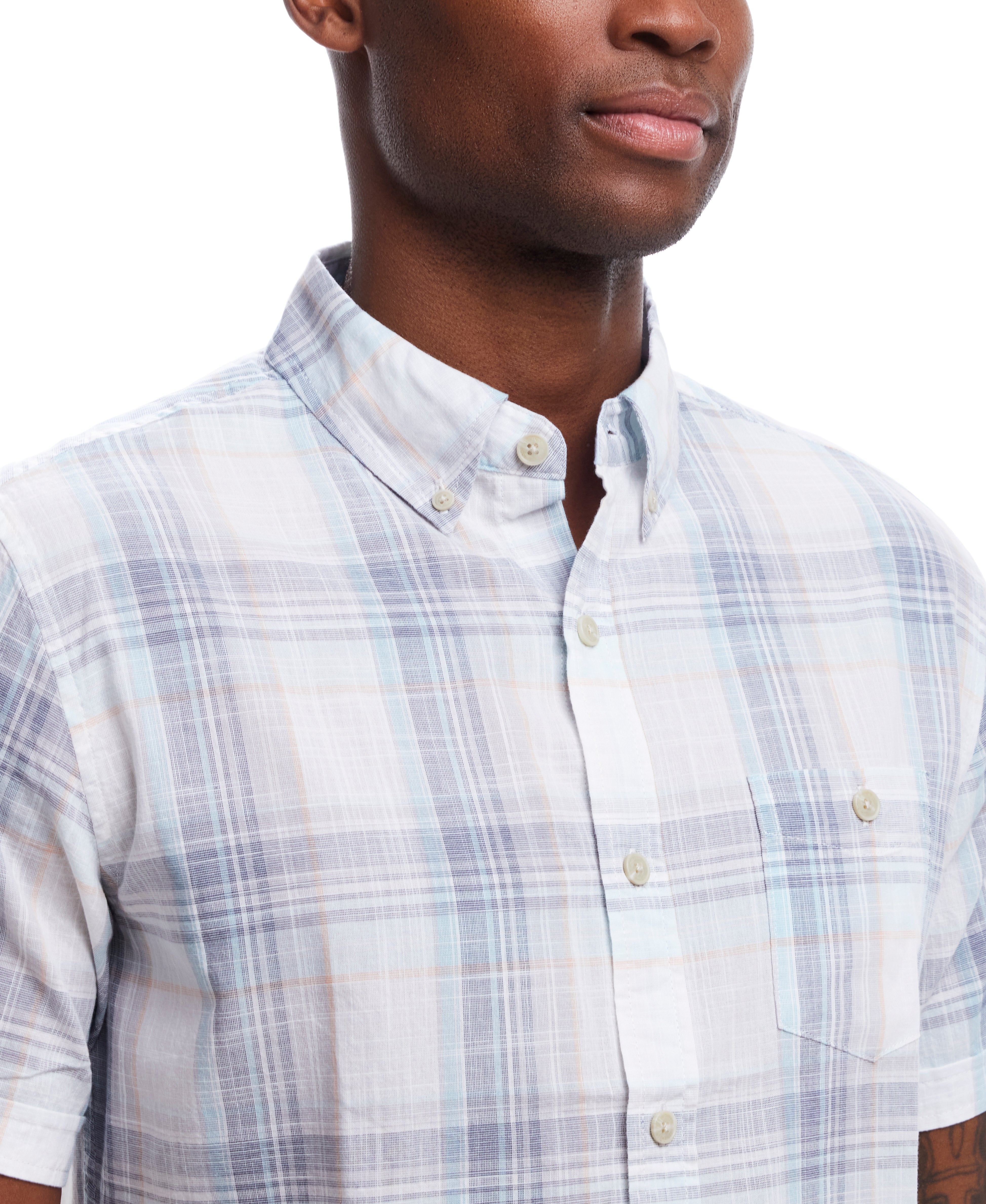 Short Sleeve End-On-End Plaid In Soothing Sea