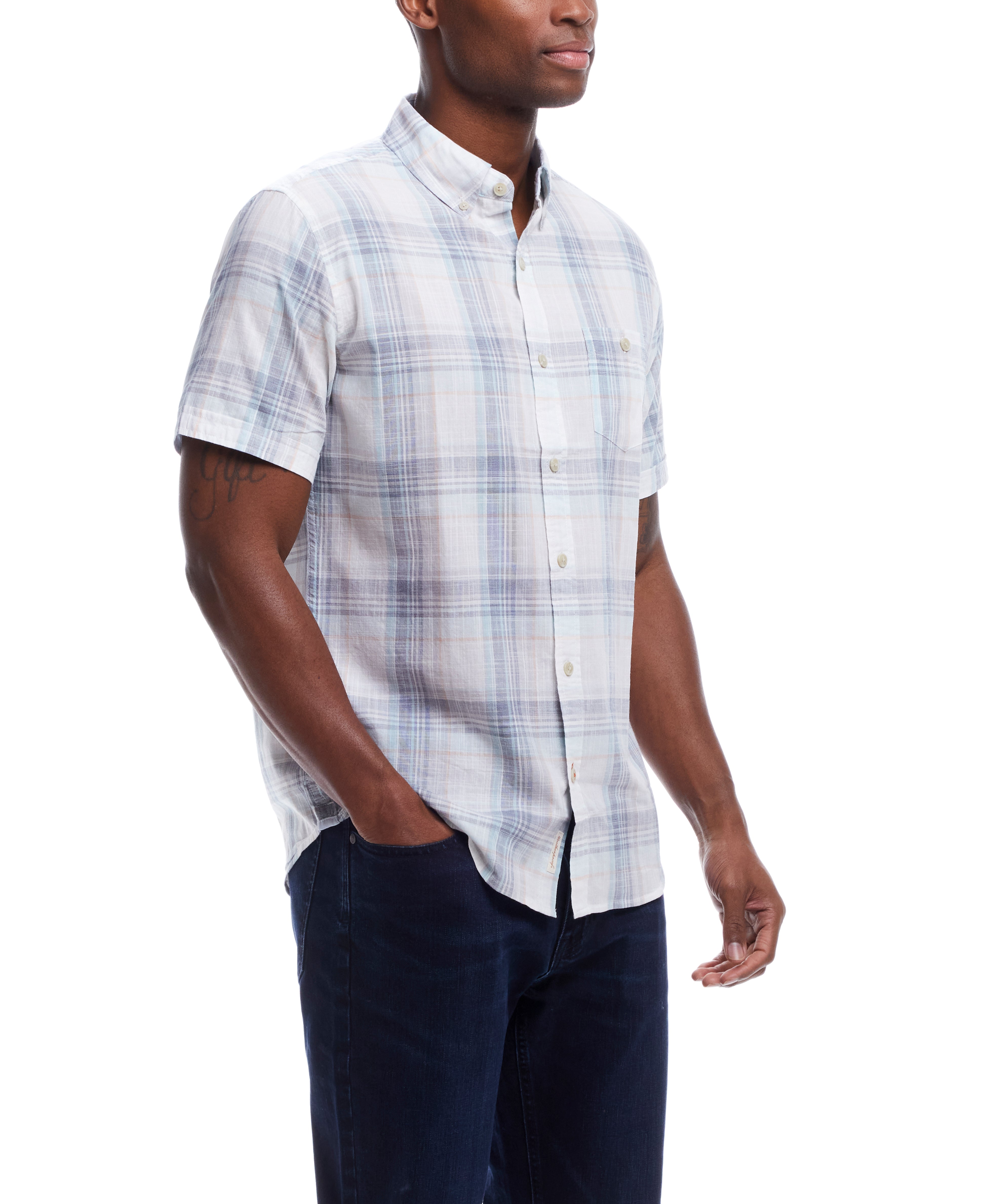 Short Sleeve End-On-End Plaid In Soothing Sea