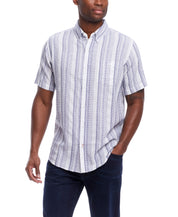 Short Sleeve Cotton Shirt With Ticking Stripe In Cloud