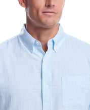 LONG SLEEVE SOLID COTTON TWILL SHIRT in CRYSTAL BLUE