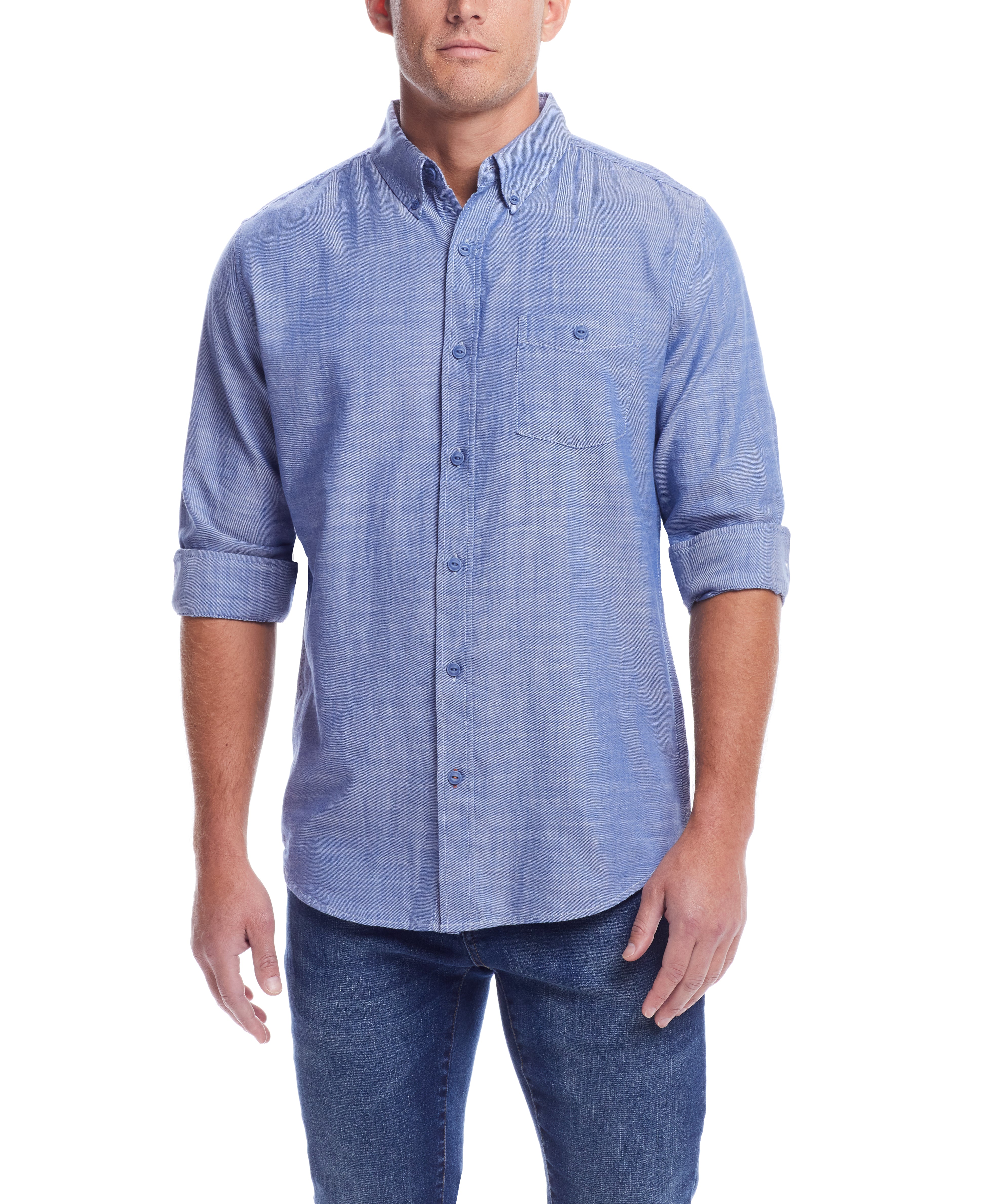 LONG SLEEVE SOLID COTTON TWILL SHIRT in FRENCH NAVY