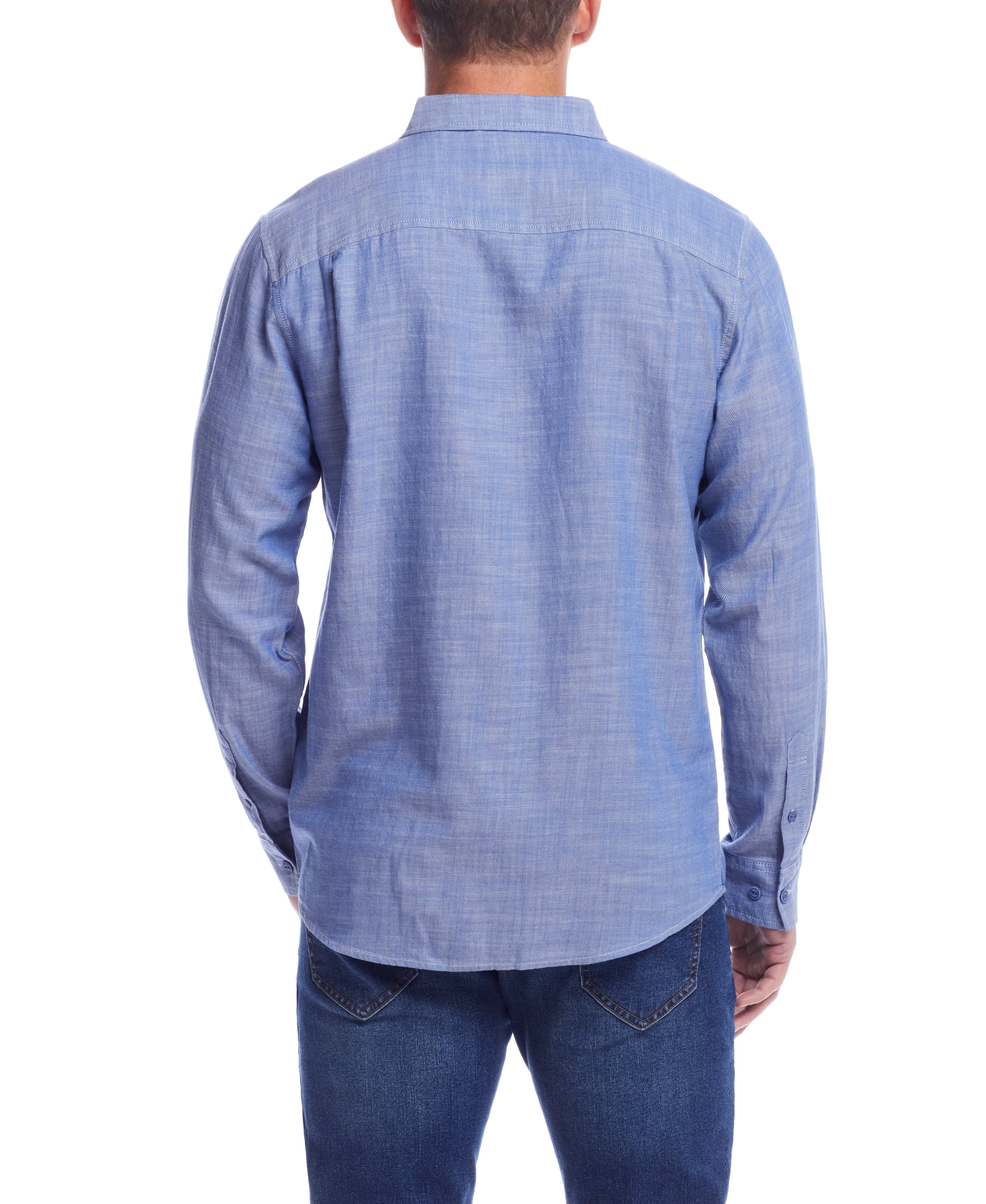 Long Sleeve Solid Cotton Twill Shirt In French Navy