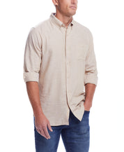 Long Sleeve Solid Cotton Twill Shirt In Starfish