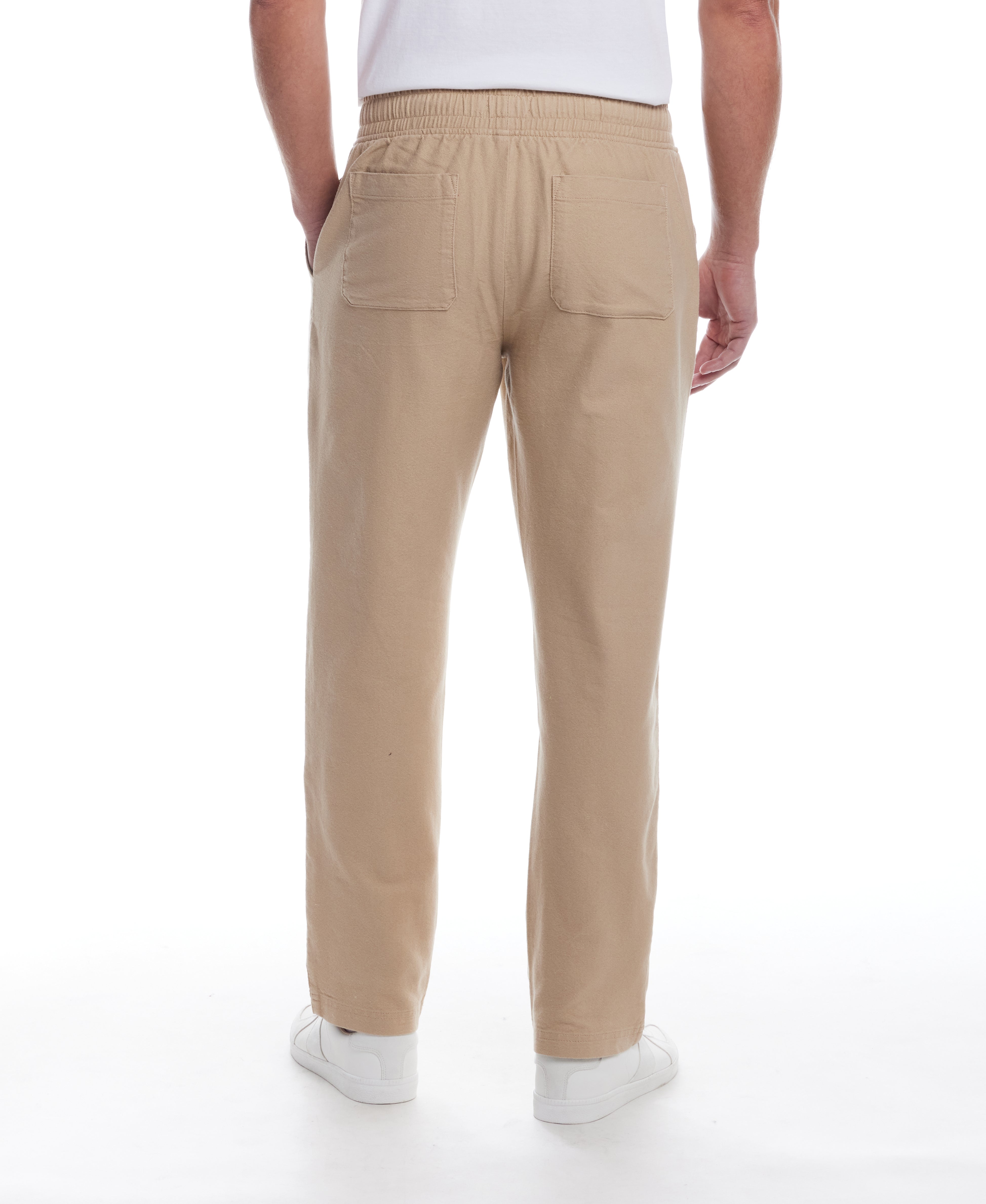 Linen Blend Drawstring Pants in White Pepper