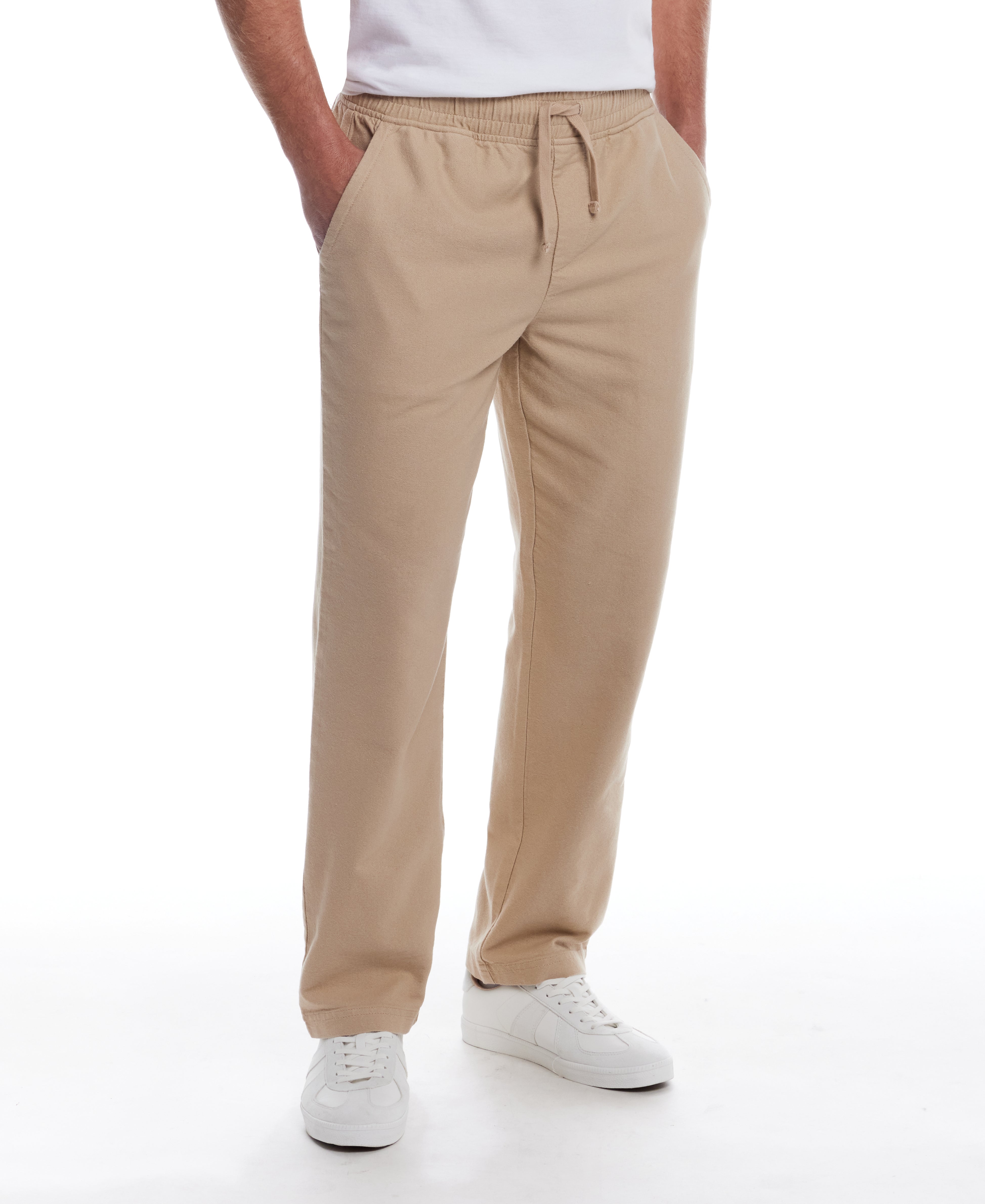 Linen Blend Drawstring Pants in White Pepper