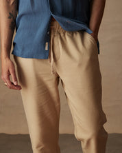 Linen Blend Drawstring Pants in White Pepper