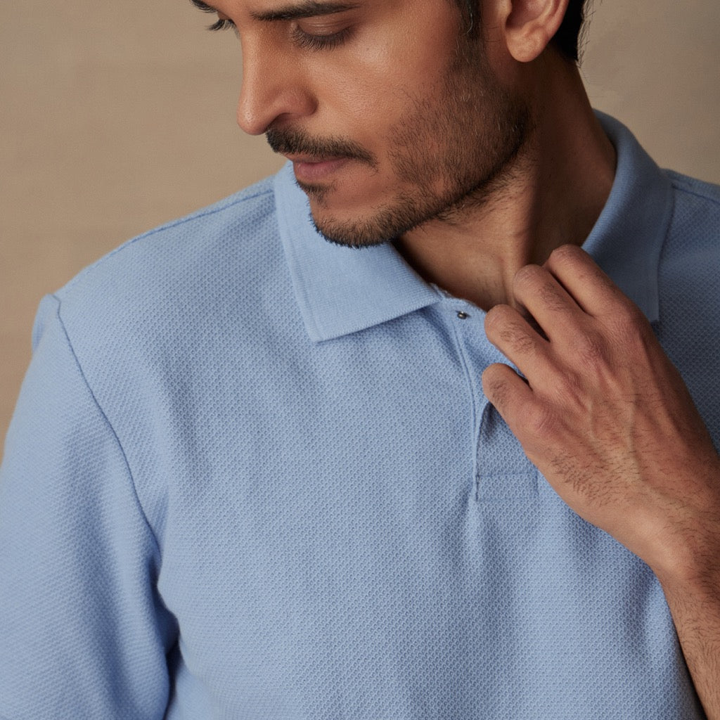 Short Sleeve Honeycomb Pique Polo Shirt in Fjord Blue