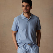 Short Sleeve Honeycomb Pique Polo Shirt in Fjord Blue