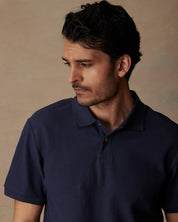 Short Sleeve Honeycomb Pique Polo Shirt in Peacoat