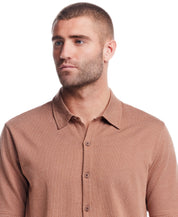 Short Sleeve Coat Front Knit in Biscuit