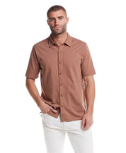 Short Sleeve Coat Front Knit in Biscuit