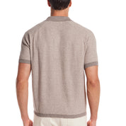 Striped Johnny Collar Polo Sweater in Brown Twist