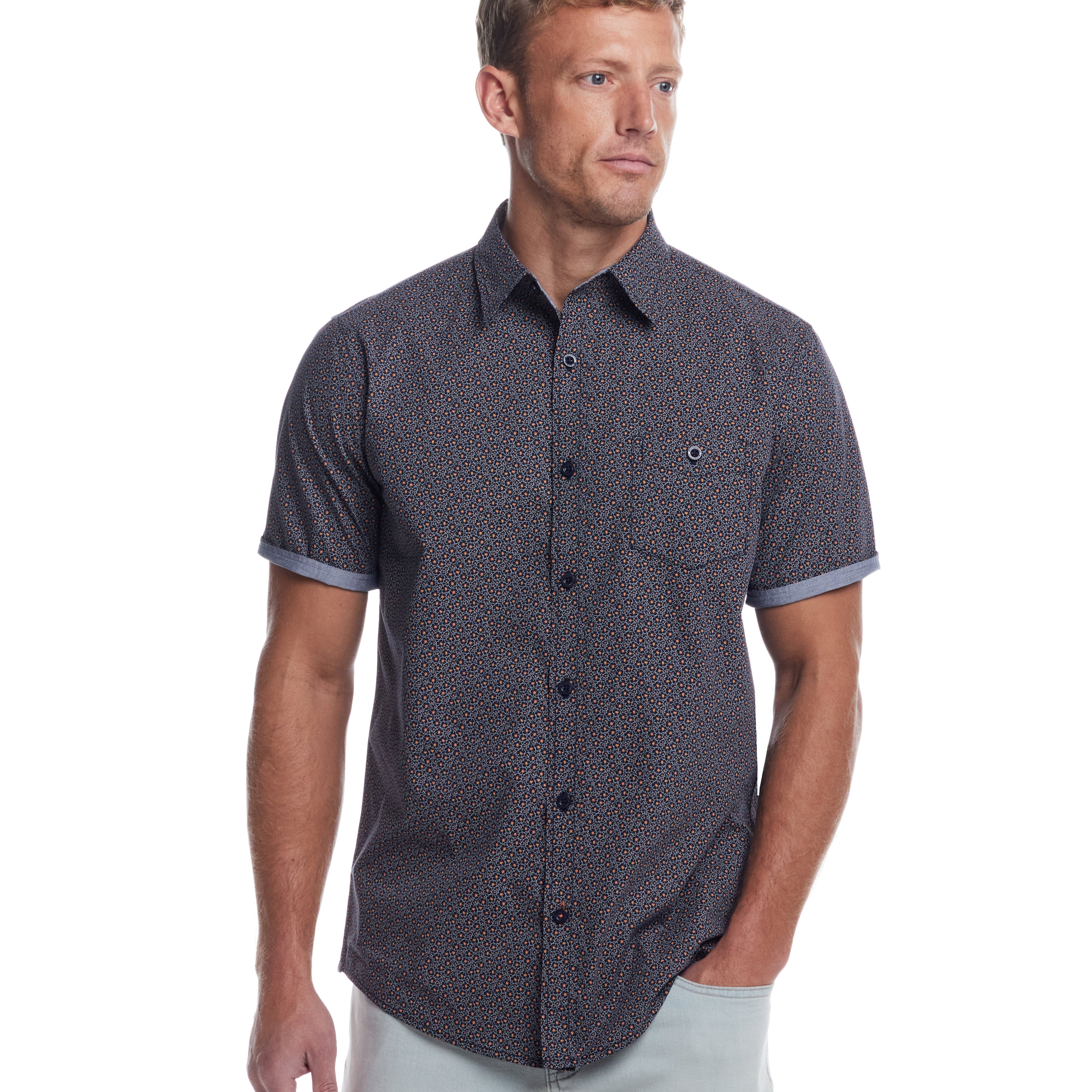 Short Sleeve Cotton Poplin Shirt in Dress Blues