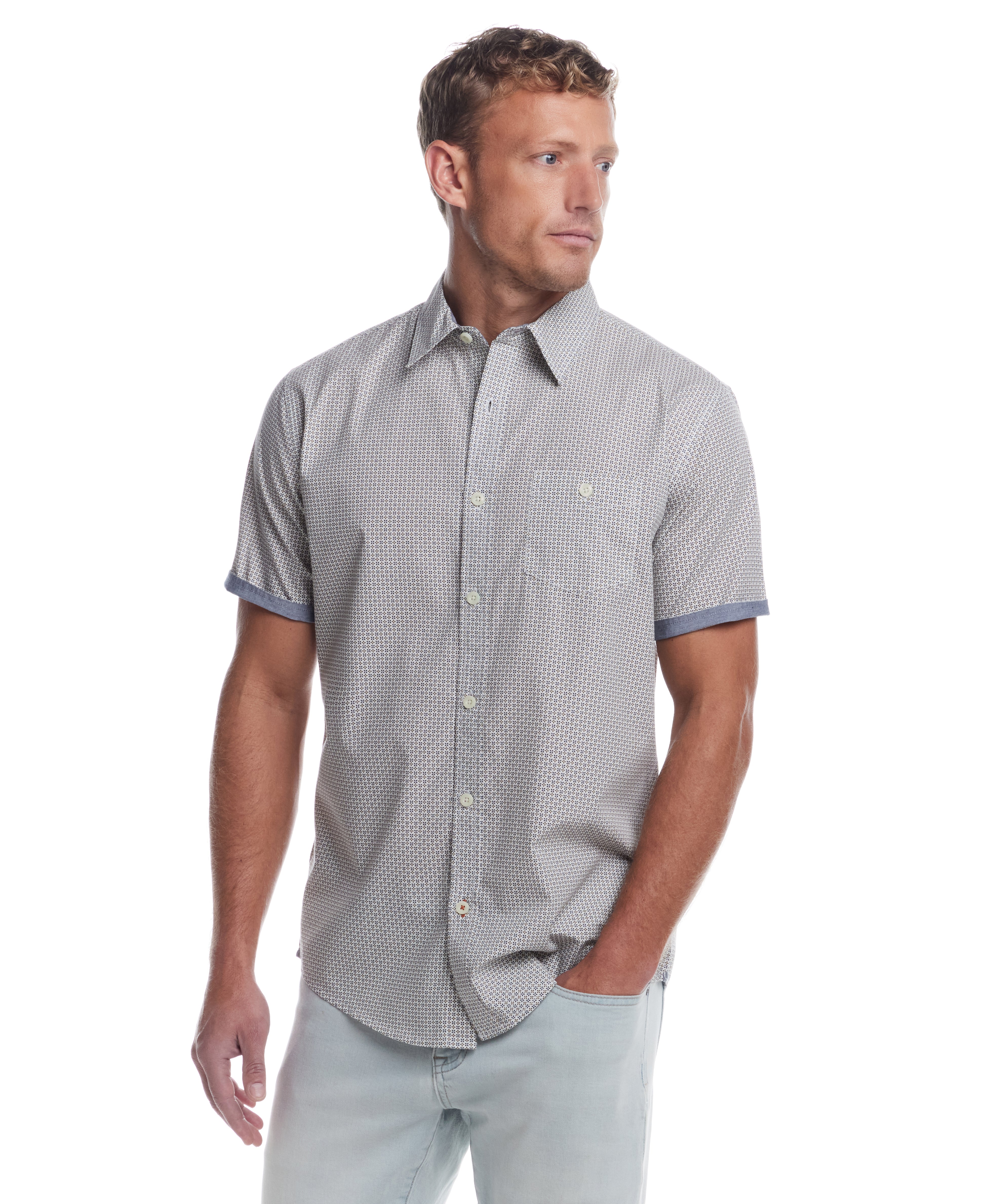 Short Sleeve Cotton Poplin Shirt in Pecan Pie