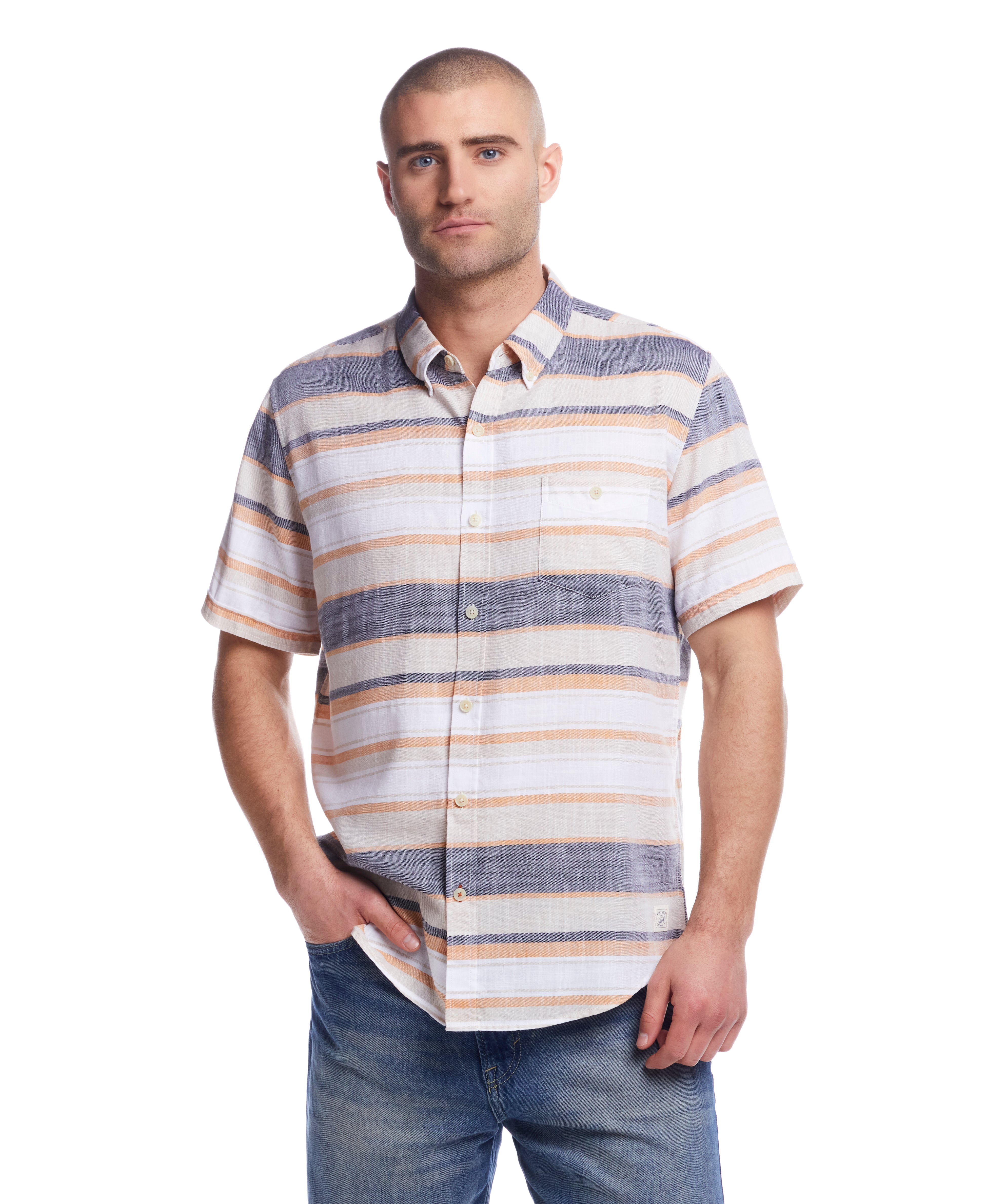 Short Sleeve Country Twill Stripe Shirt in Wheat