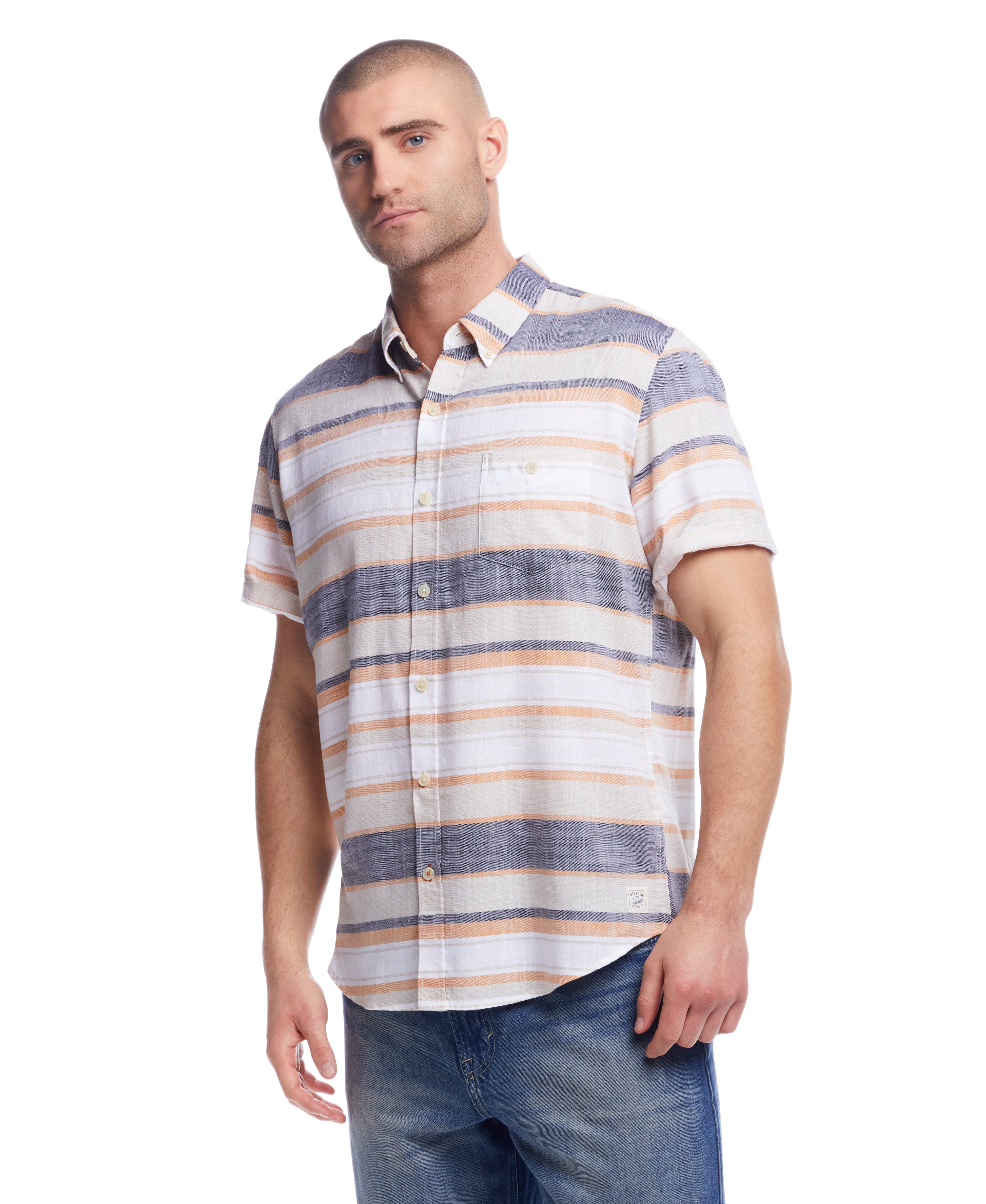 Short Sleeve Country Twill Stripe Shirt in Wheat