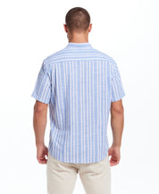 Short Sleeve "Faux Linen" Cotton Shirt in Vista Blue