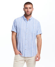 Short Sleeve "Faux Linen" Cotton Shirt in Vista Blue