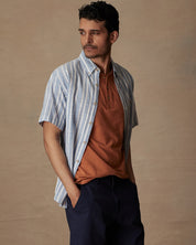 Short Sleeve "Faux Linen" Cotton Shirt in Vista Blue