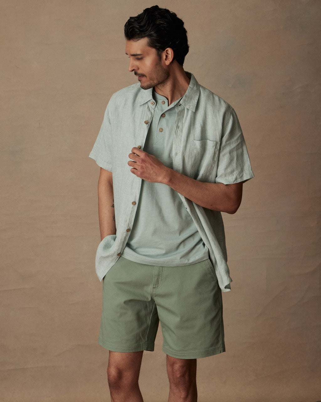 Short Sleeve Cotton Poplin Shirt in Teal Mist