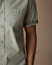 Short Sleeve Cotton Poplin Shirt in Teal Mist