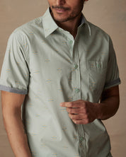 Short Sleeve Cotton Poplin Shirt in Teal Mist