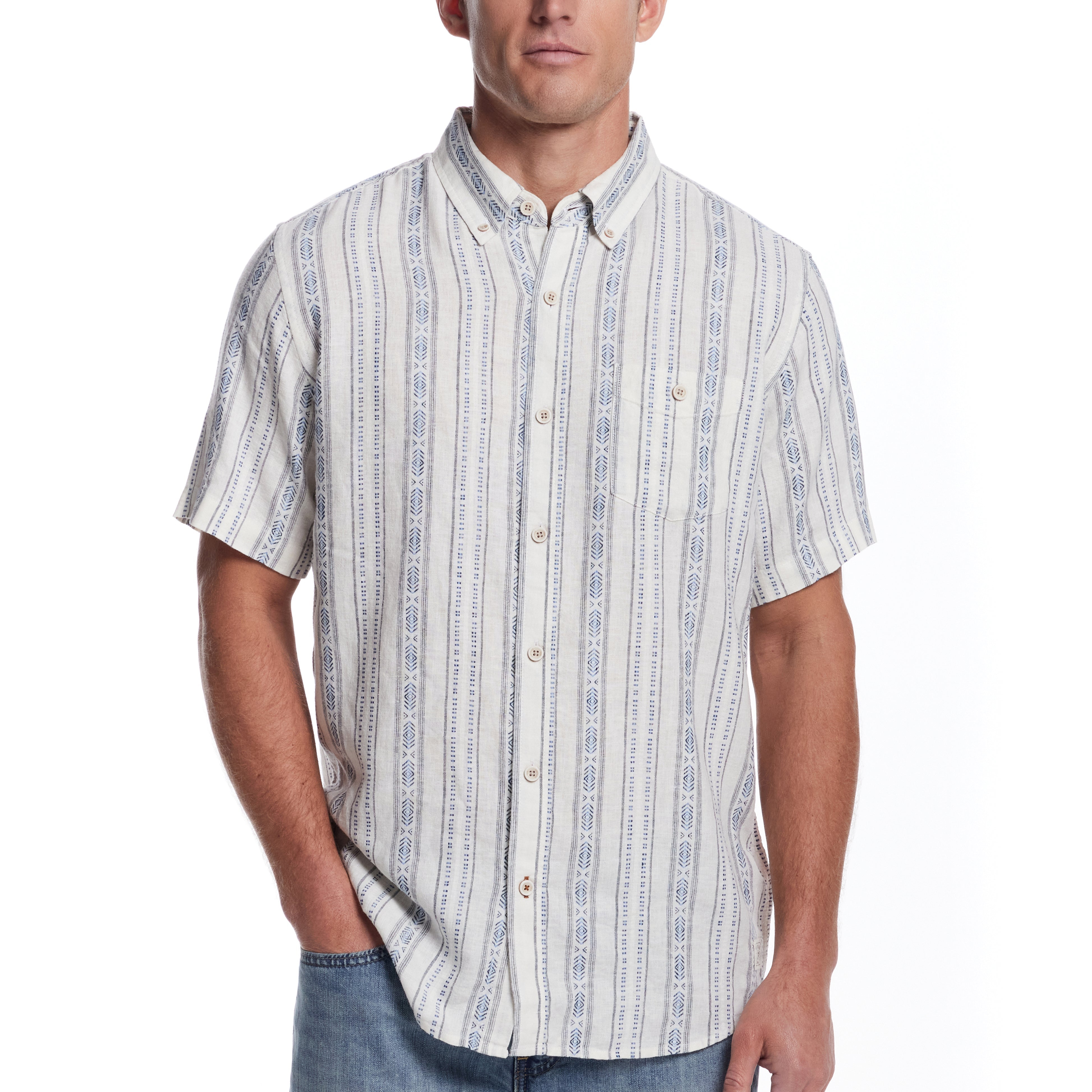 Short Sleeve Aztec Dobby Shirt in Azure Blue
