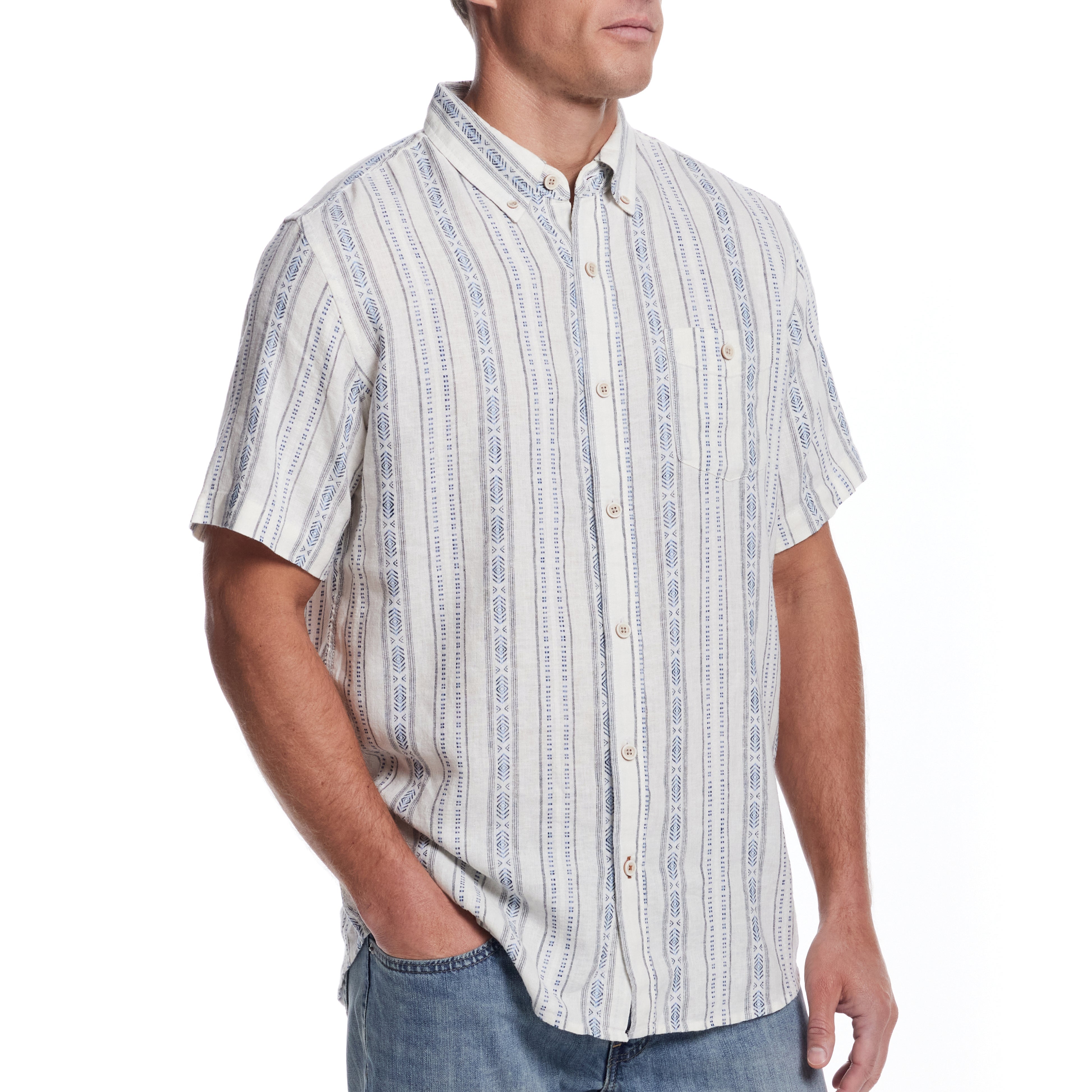 Short Sleeve Aztec Dobby Shirt in Azure Blue