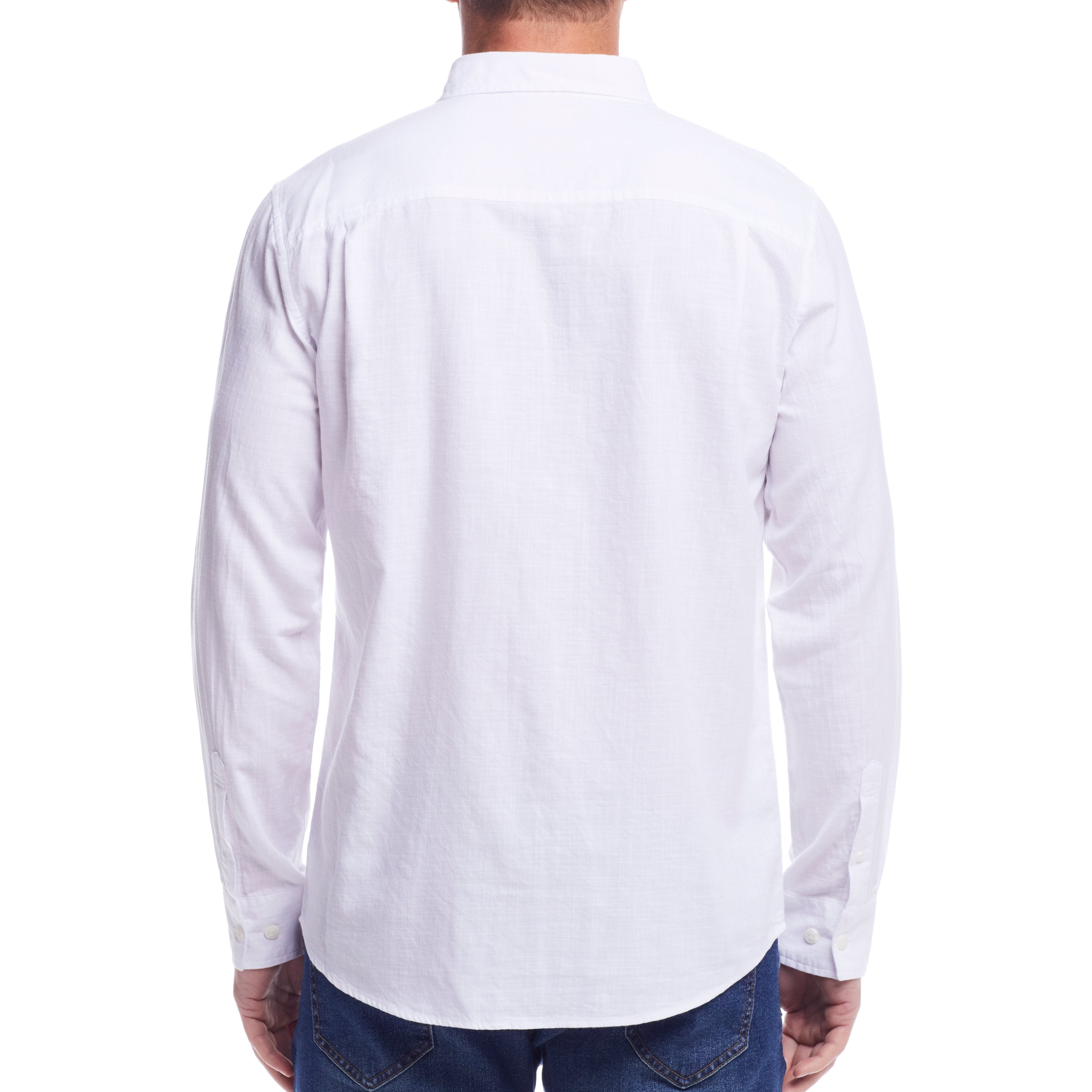 Long Sleeve Solid Cotton Twill Shirt In White