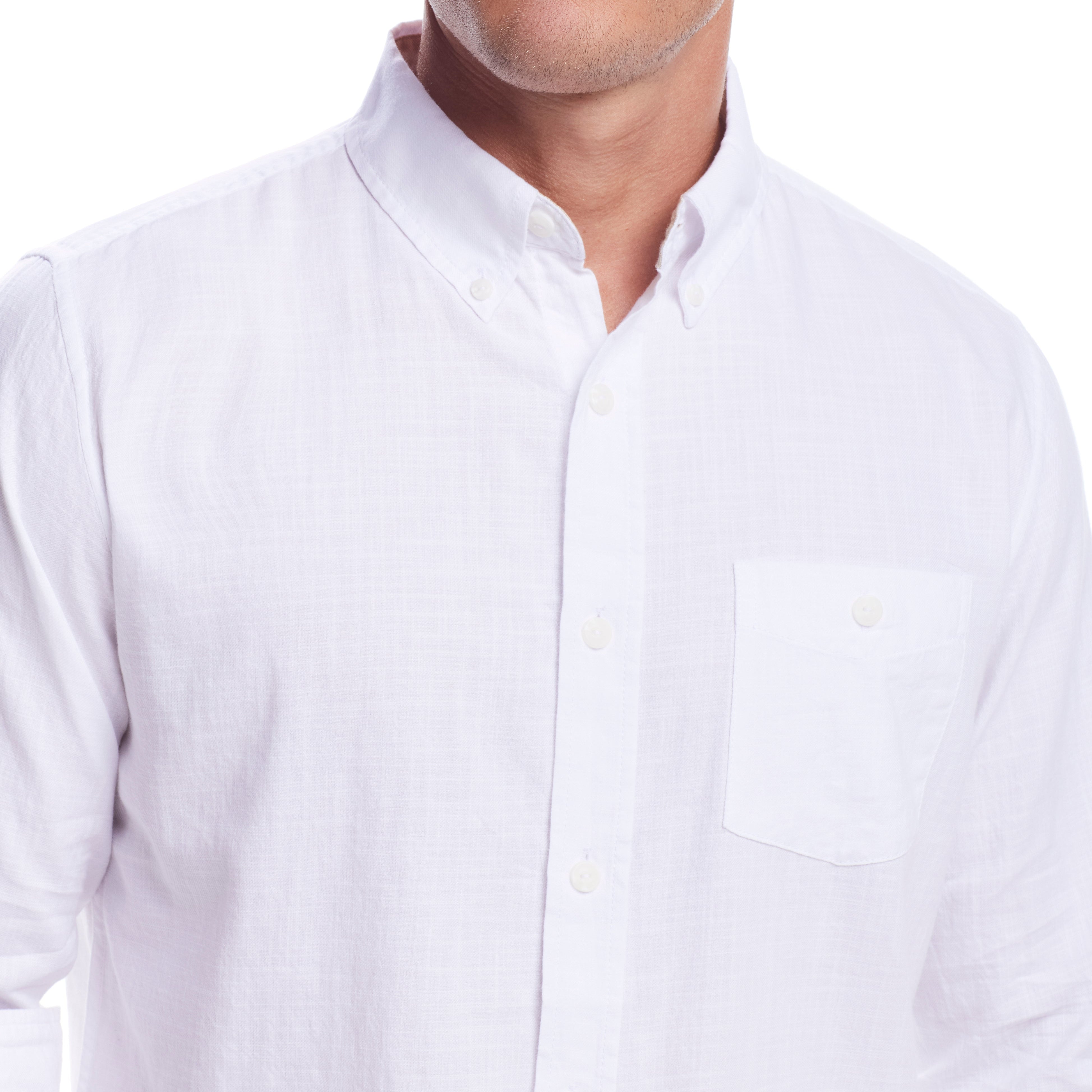 Long Sleeve Solid Cotton Twill Shirt In White