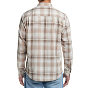 Long Sleeve "Faux Linen" Plaid Button Down in Natural