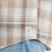 Long Sleeve "Faux Linen" Plaid Button Down in Natural