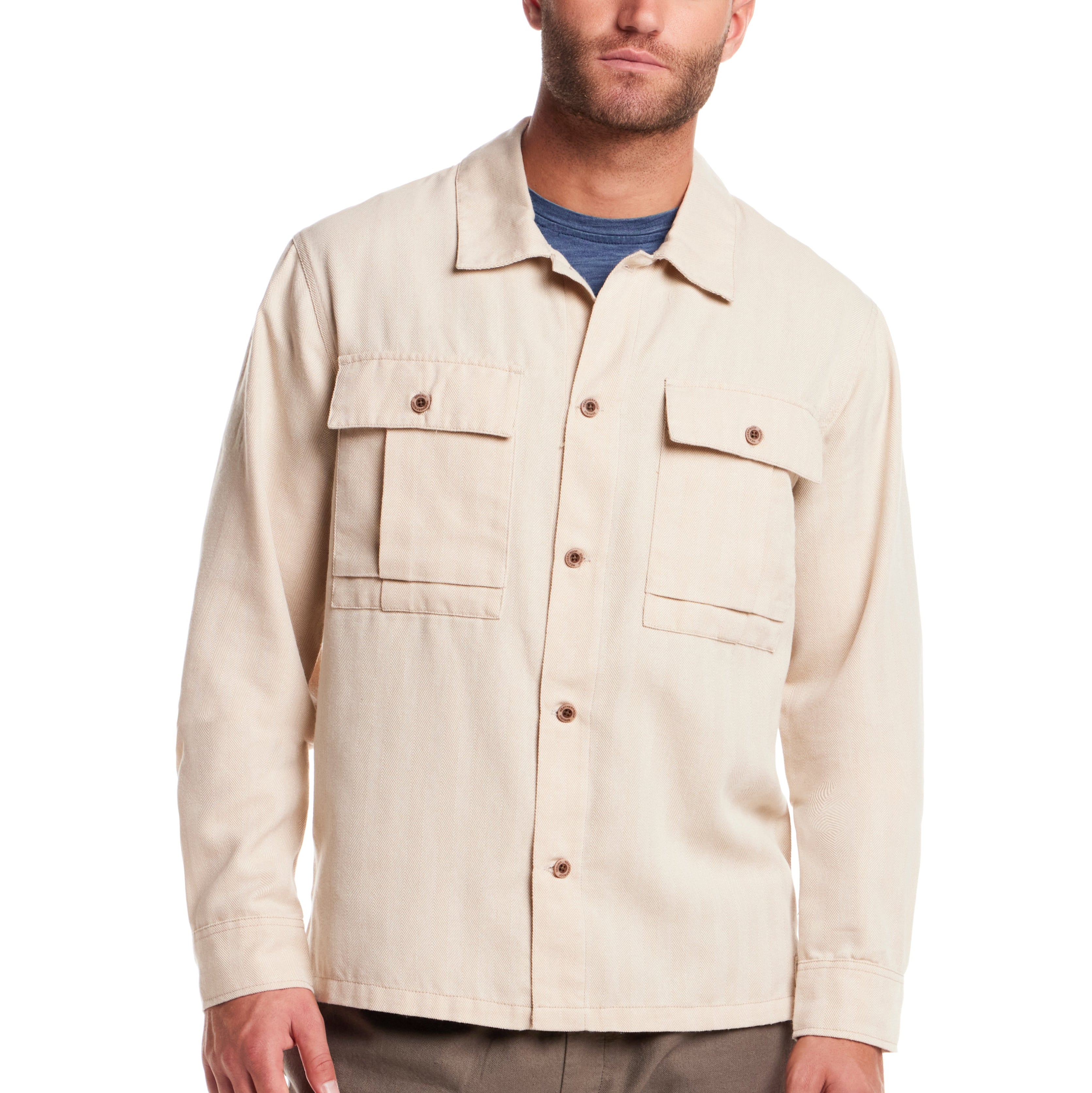 Long Sleeve Unlined Utility Shirt Jacket in White Pepper
