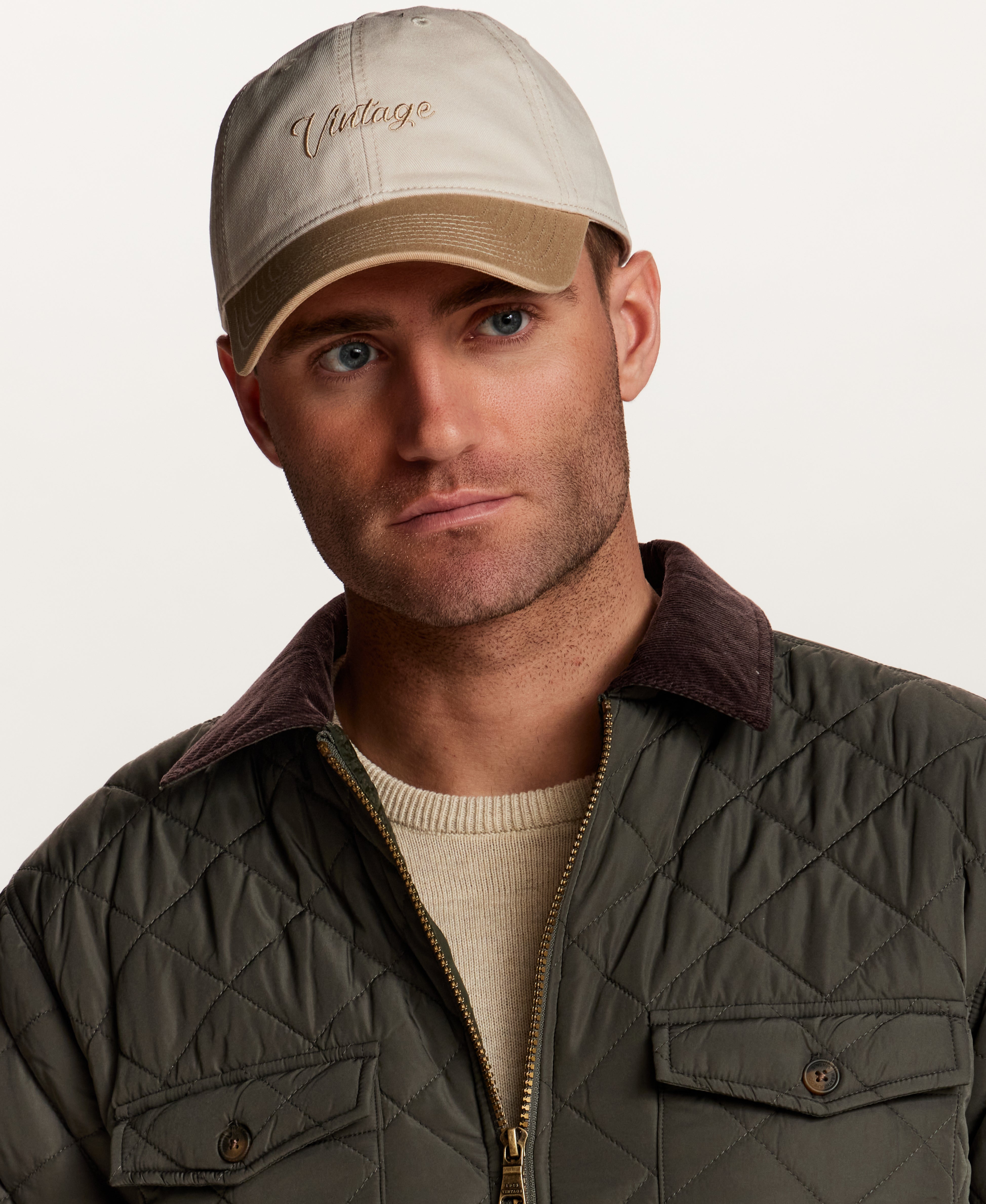 Vintage Script Two Tone Hat in Stone