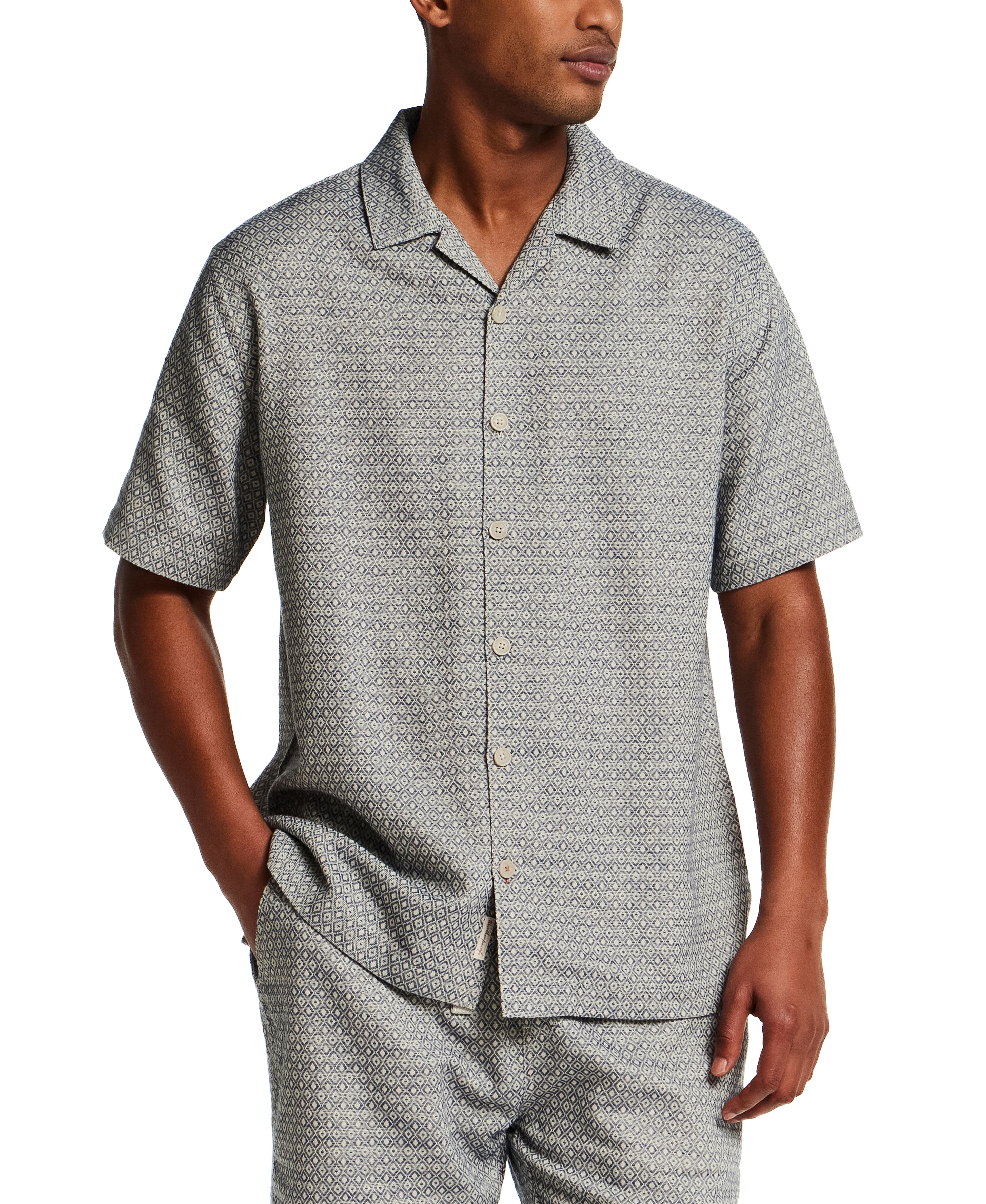 Jacquard Resort Shirt in Navy Diamond