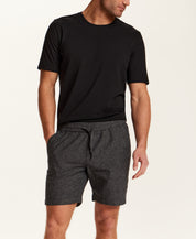 Chambray Stripe Drawstring Short in Black