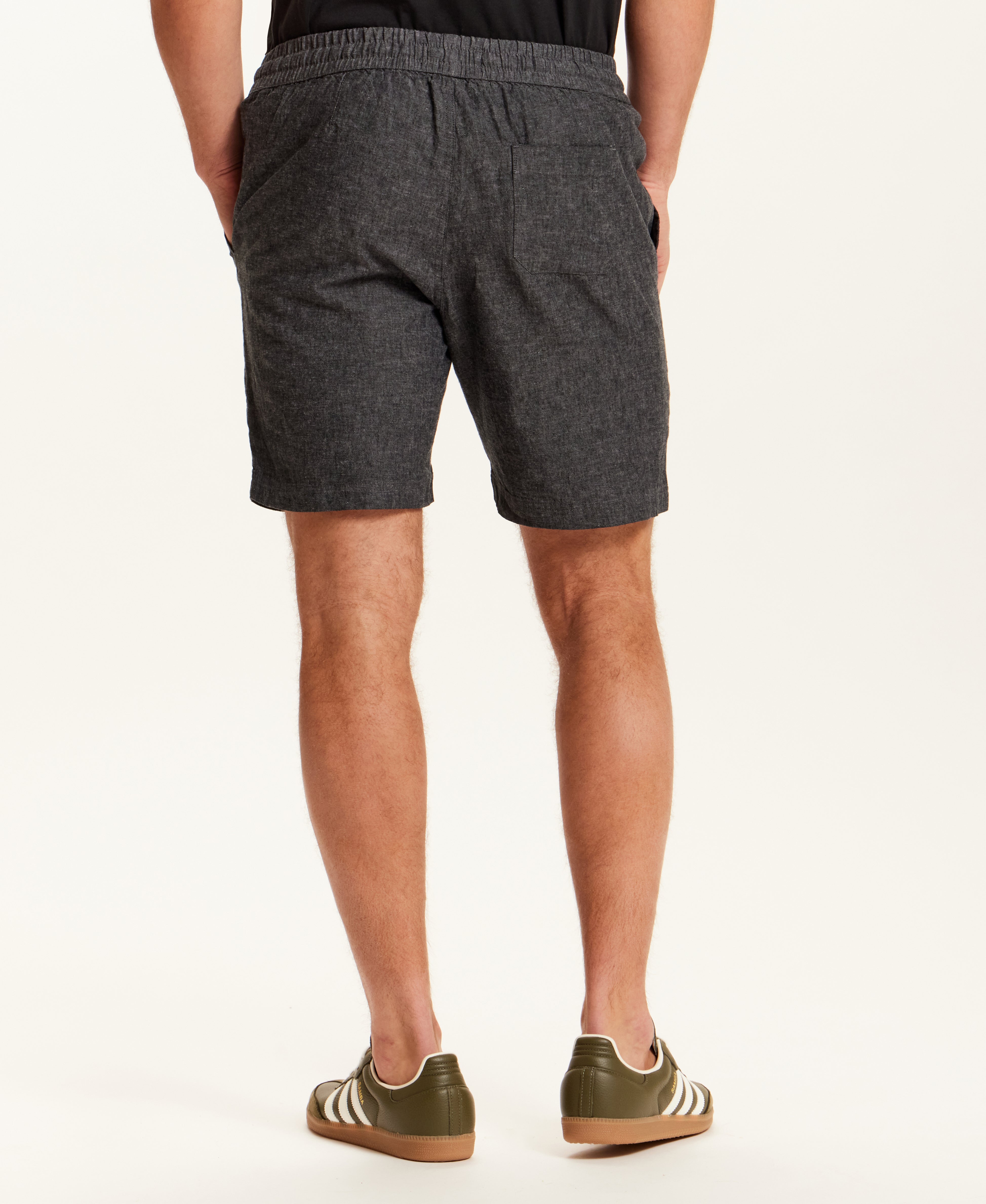 Chambray Stripe Drawstring Short in Black