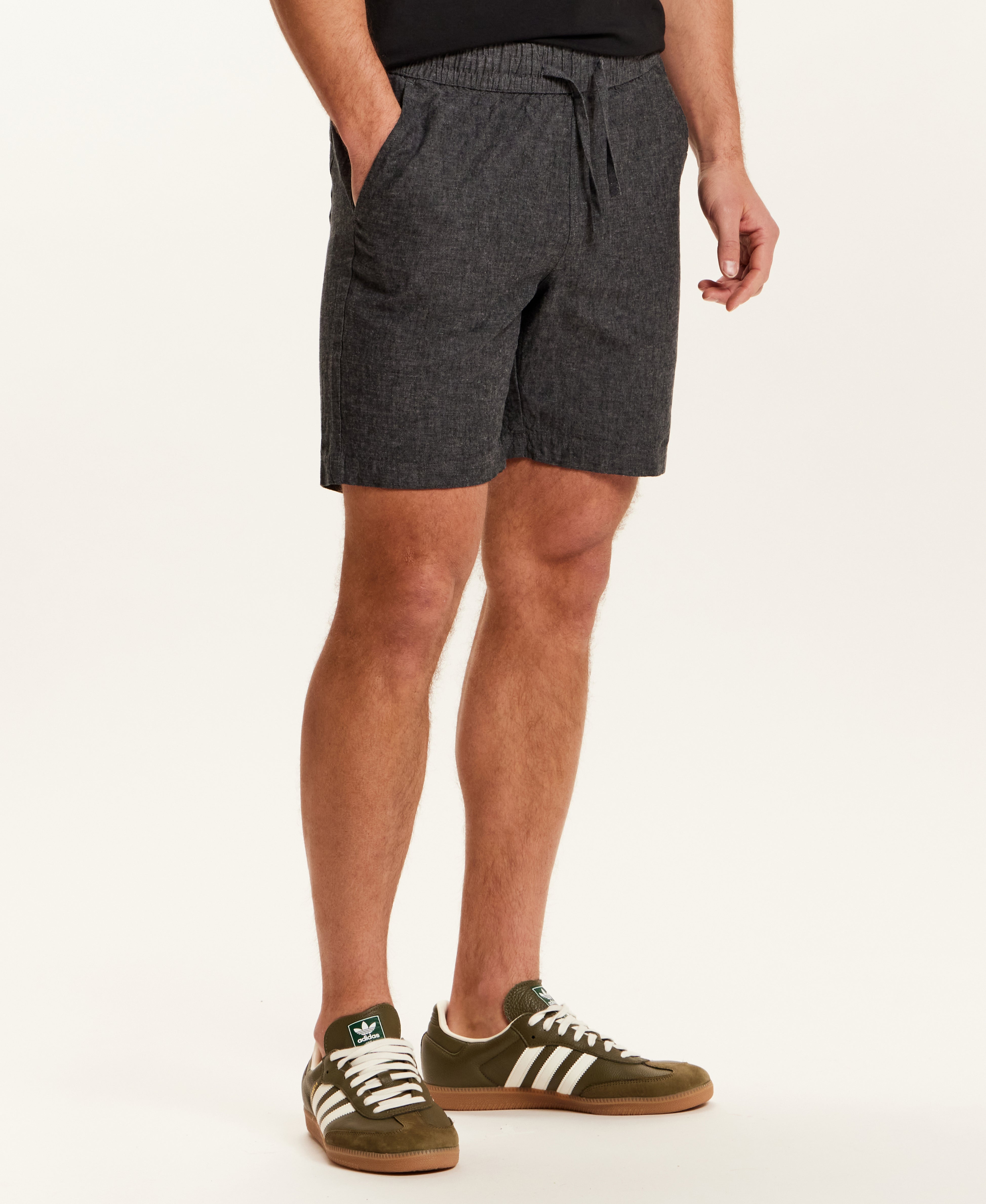 Chambray Stripe Drawstring Short in Black