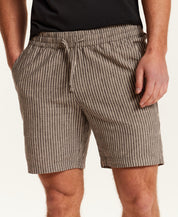 Chambray Stripe Drawstring Short in Black Stripe