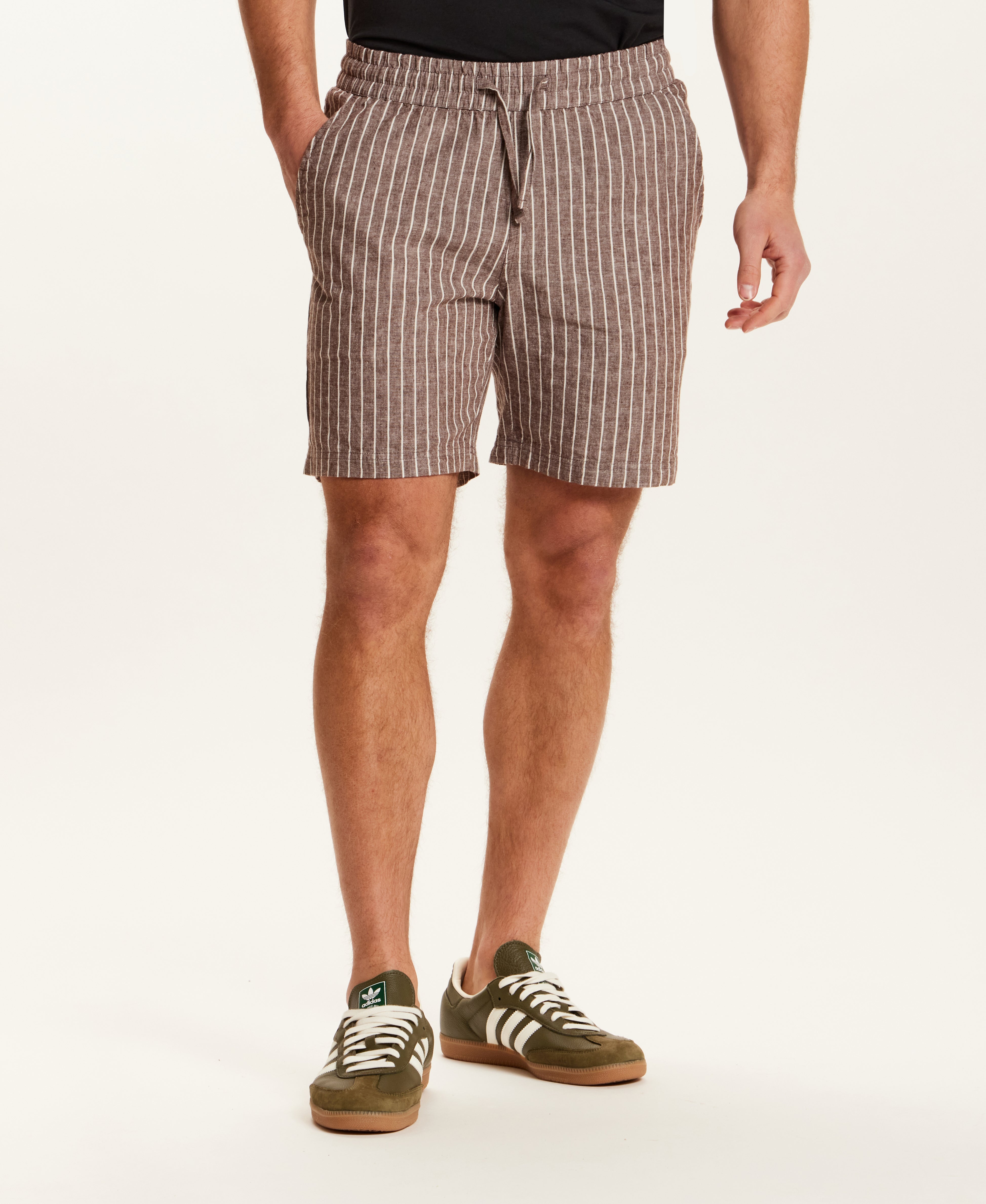Chambray Stripe Drawstring Short in Brown Stripe