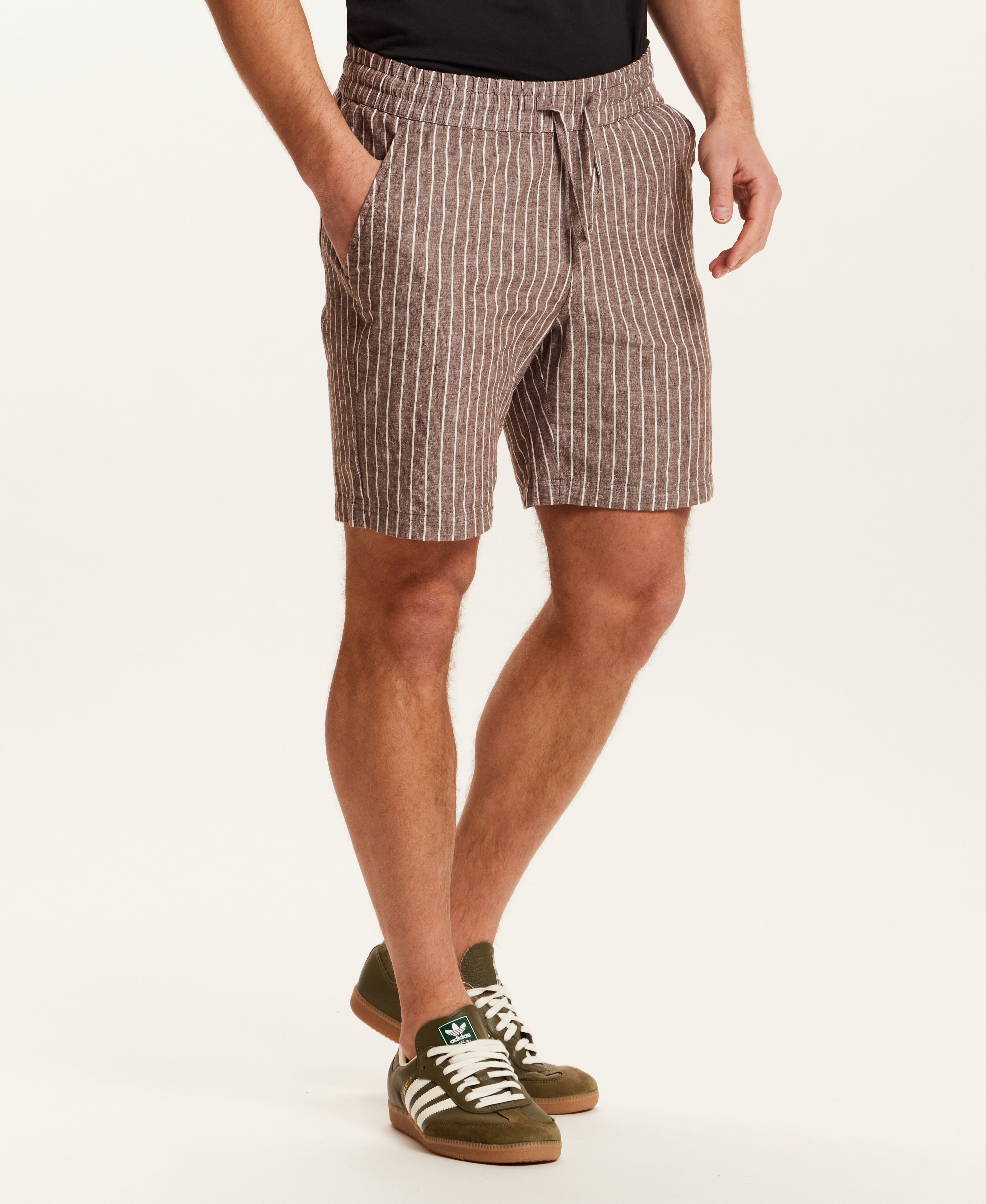 Chambray Stripe Drawstring Short in Brown Stripe