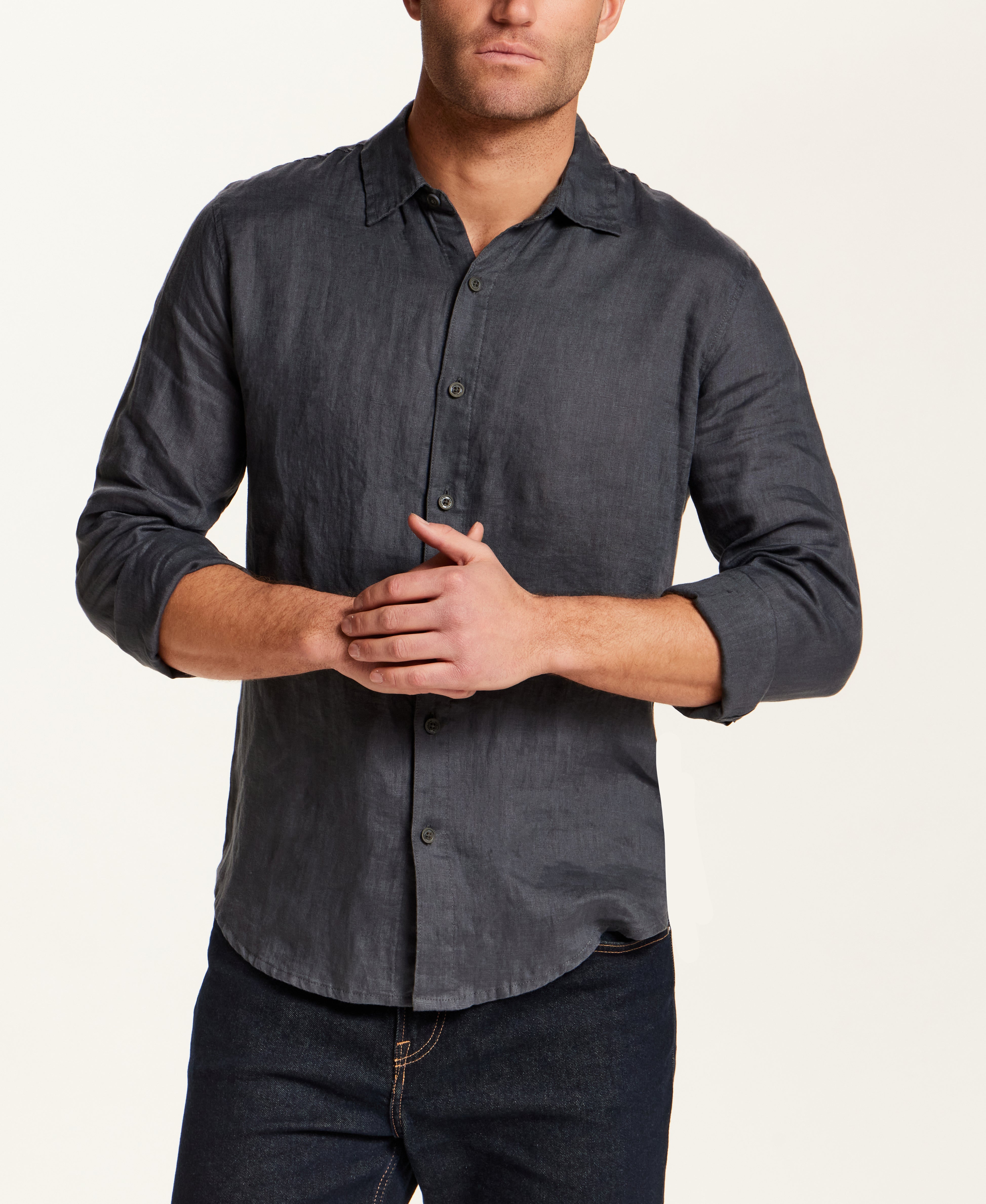 Long Sleeve Linen Shirt in Grey