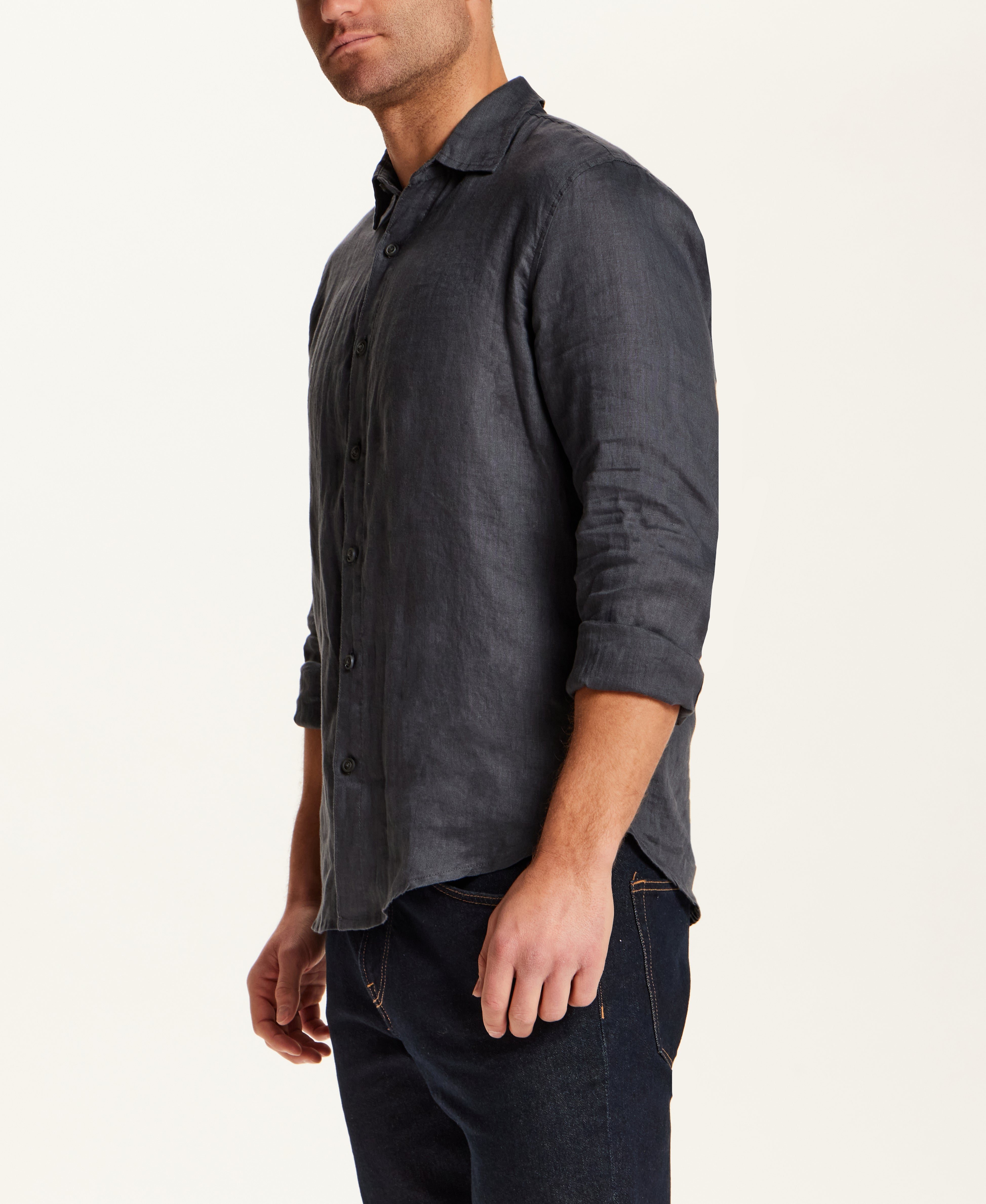 Long Sleeve Linen Shirt in Grey
