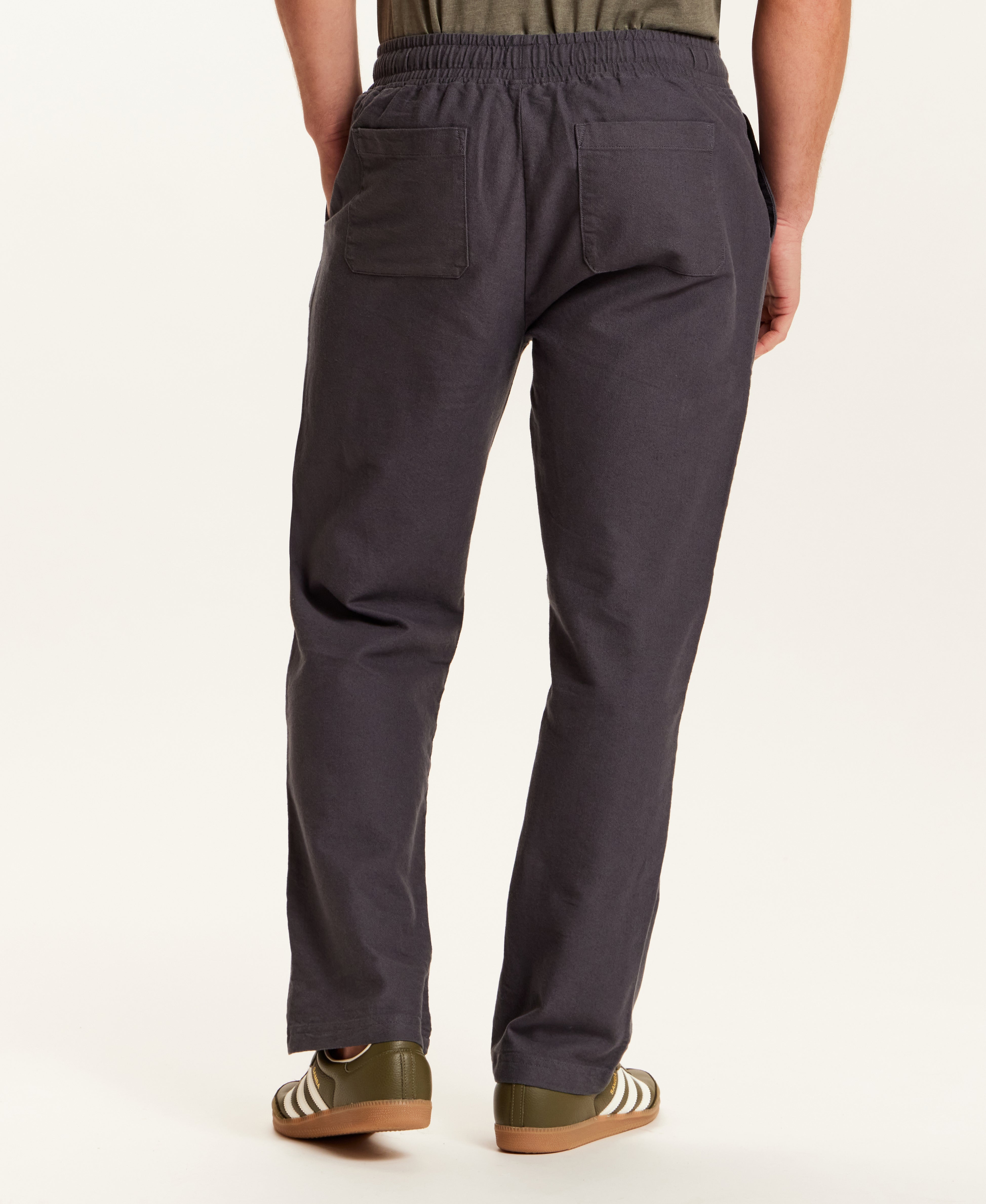 Linen Blend Drawstring Pants in Charcoal