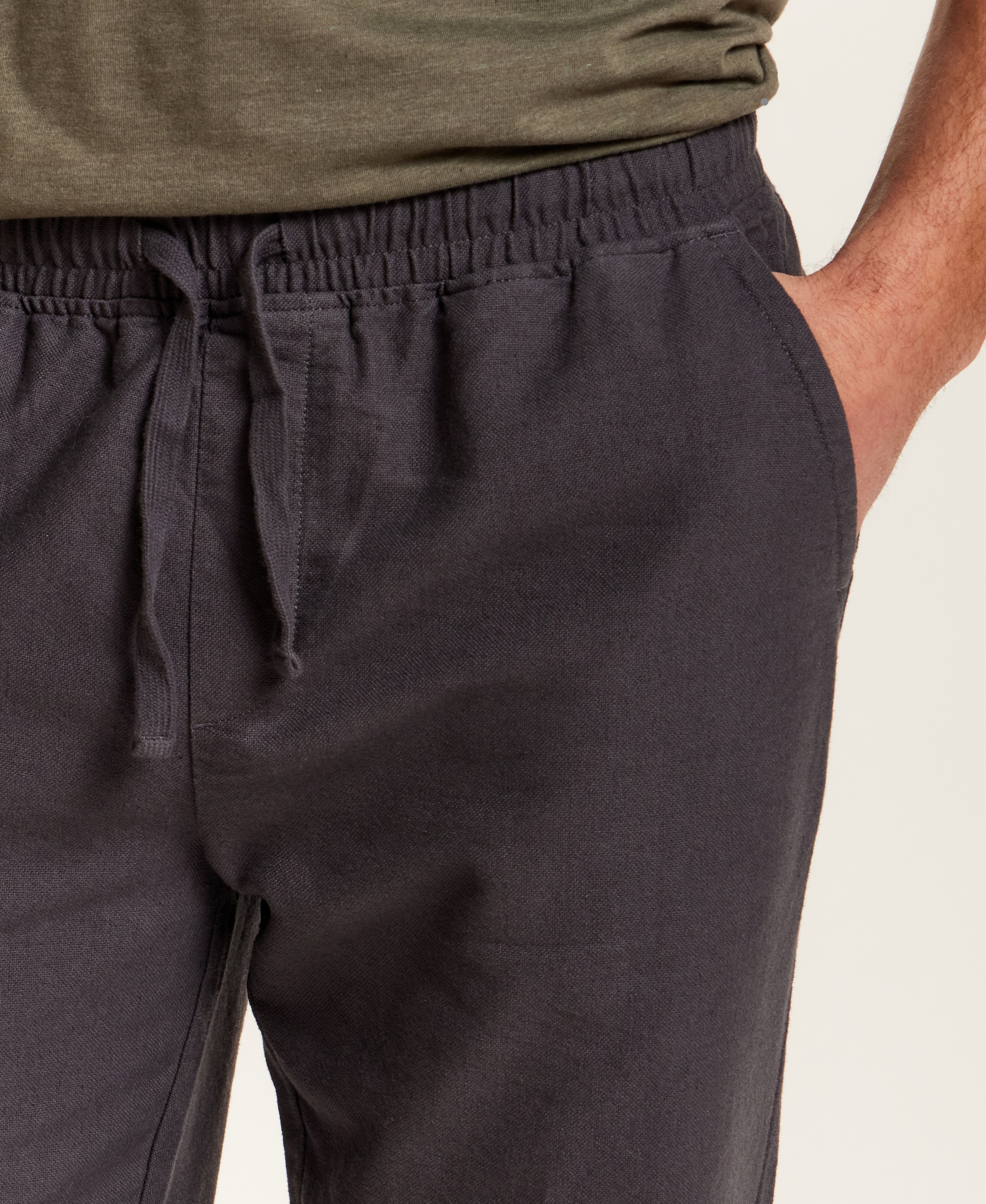 Linen Blend Drawstring Pants in Charcoal