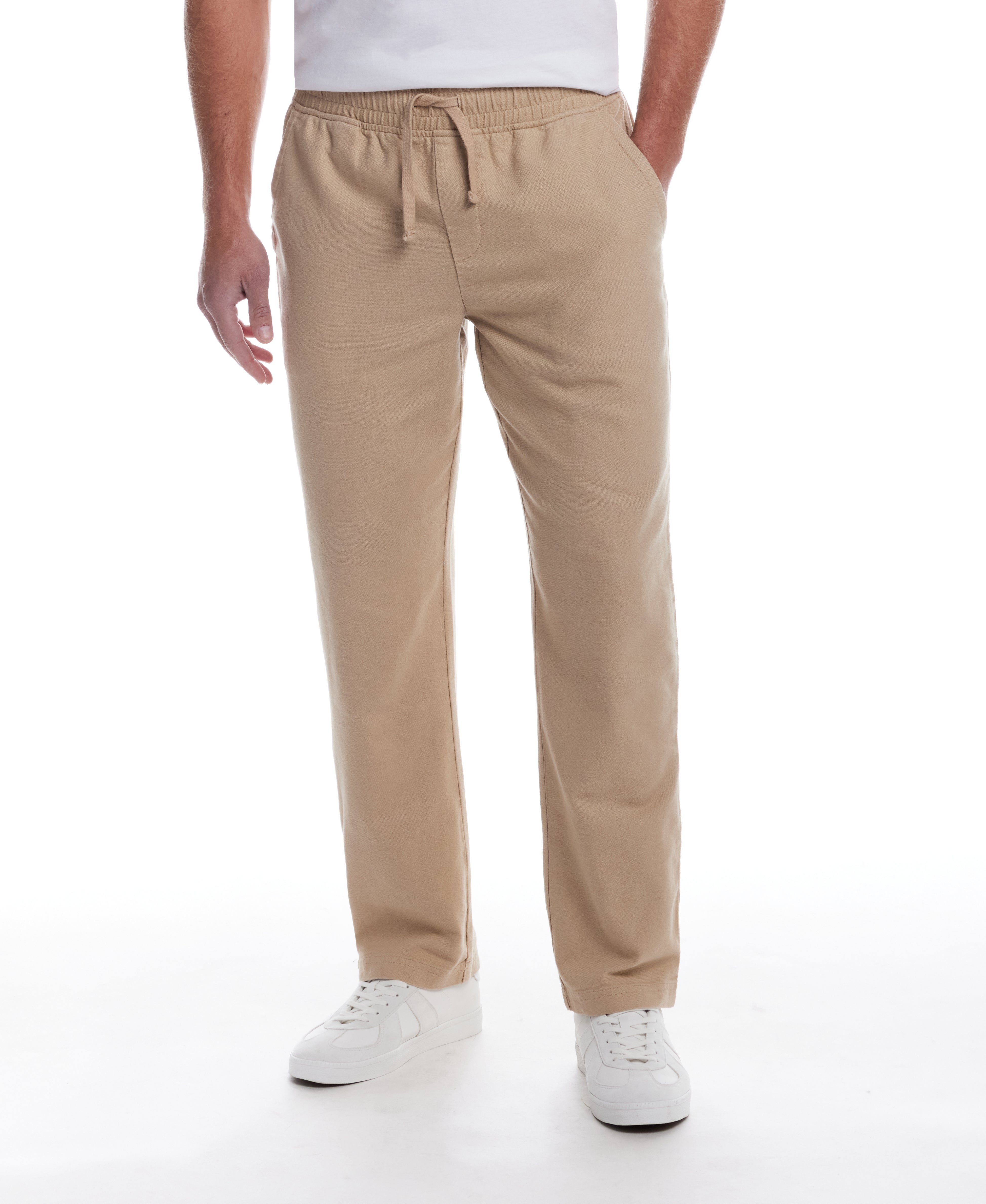 Linen Blend Drawstring Pants in Khaki