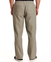 Linen Blend Drawstring Pants in Sea Grass, featuring a relaxed fit and back patch pockets, viewed from the back.