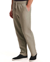 Linen Blend Drawstring Pants in Sea Grass worn by model, showcasing relaxed fit and stretch waistband.