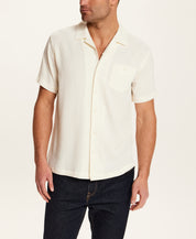 Crinkle Texture Camp Collar Shirt in Cream